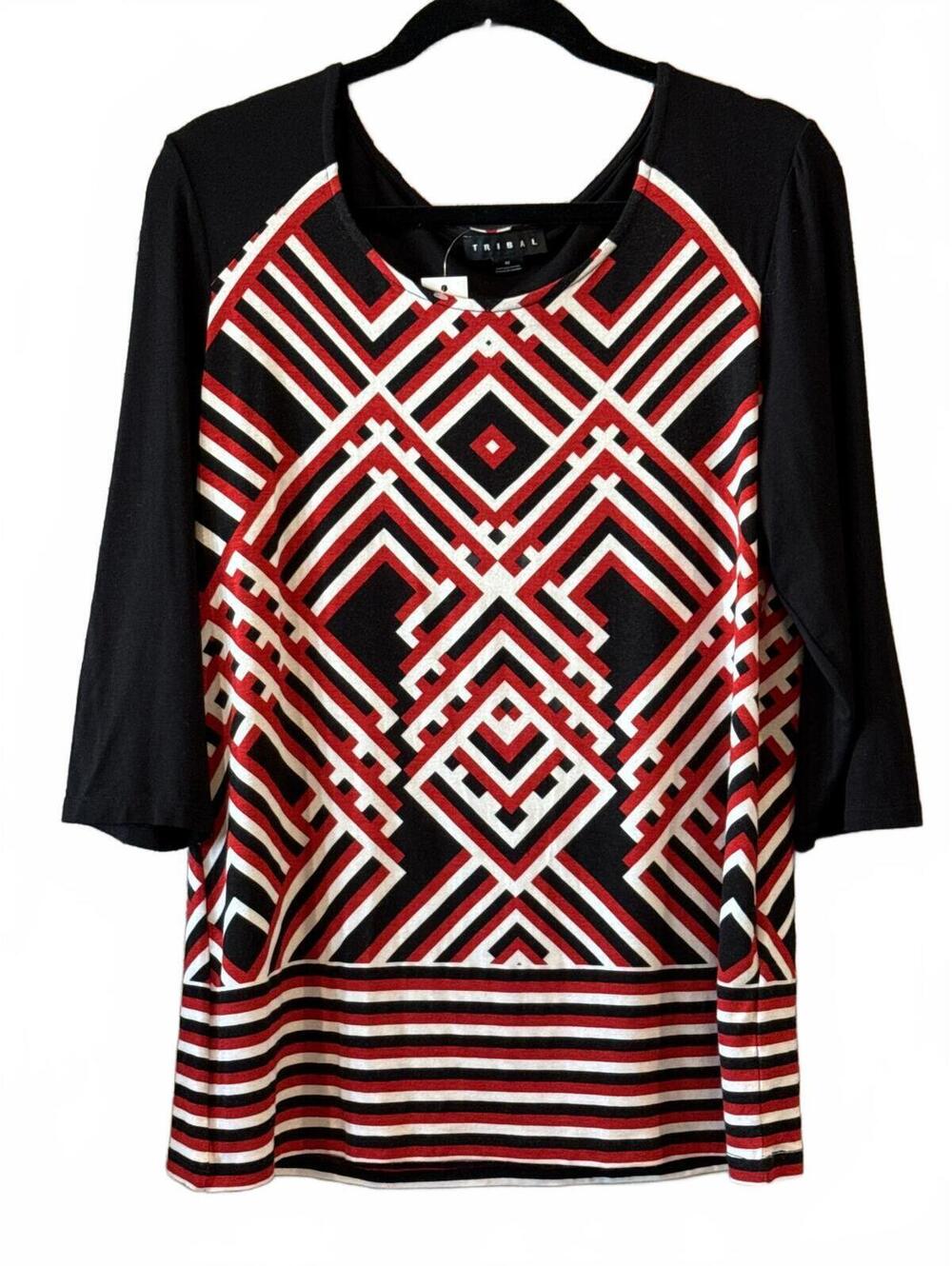 Tribal Women's Medium Geometric Patterned 3/4 Sleeve Top NWT